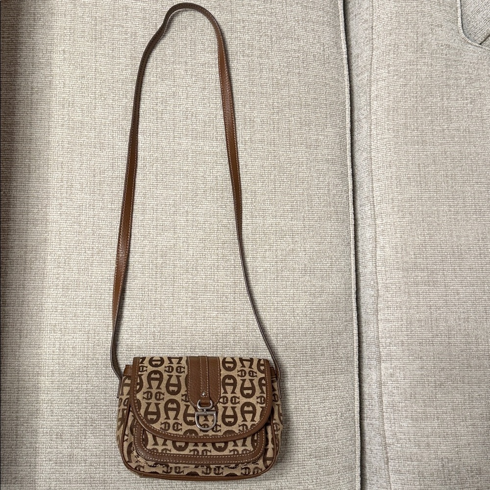 Etienne Aigner Tan Canvas Crossbody Bag Y2K
